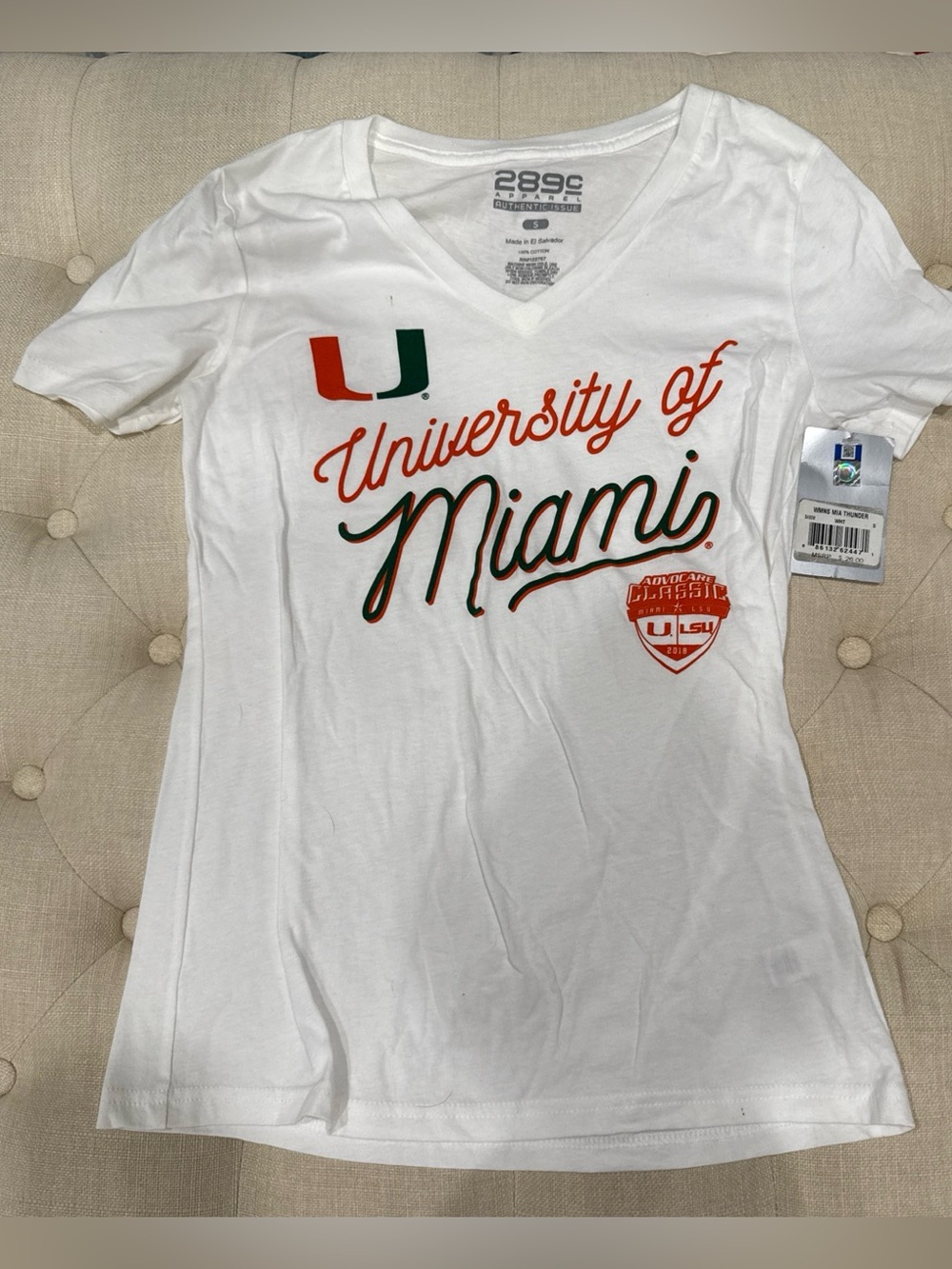 University of Miami White V-Neck Graphic Tee
